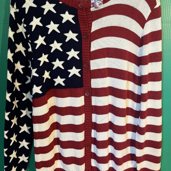 Cherokee USA Flag Cardigan Sweater XL Made in USA Vintage Patriotic Knit Stars S - Picture 1 of 8